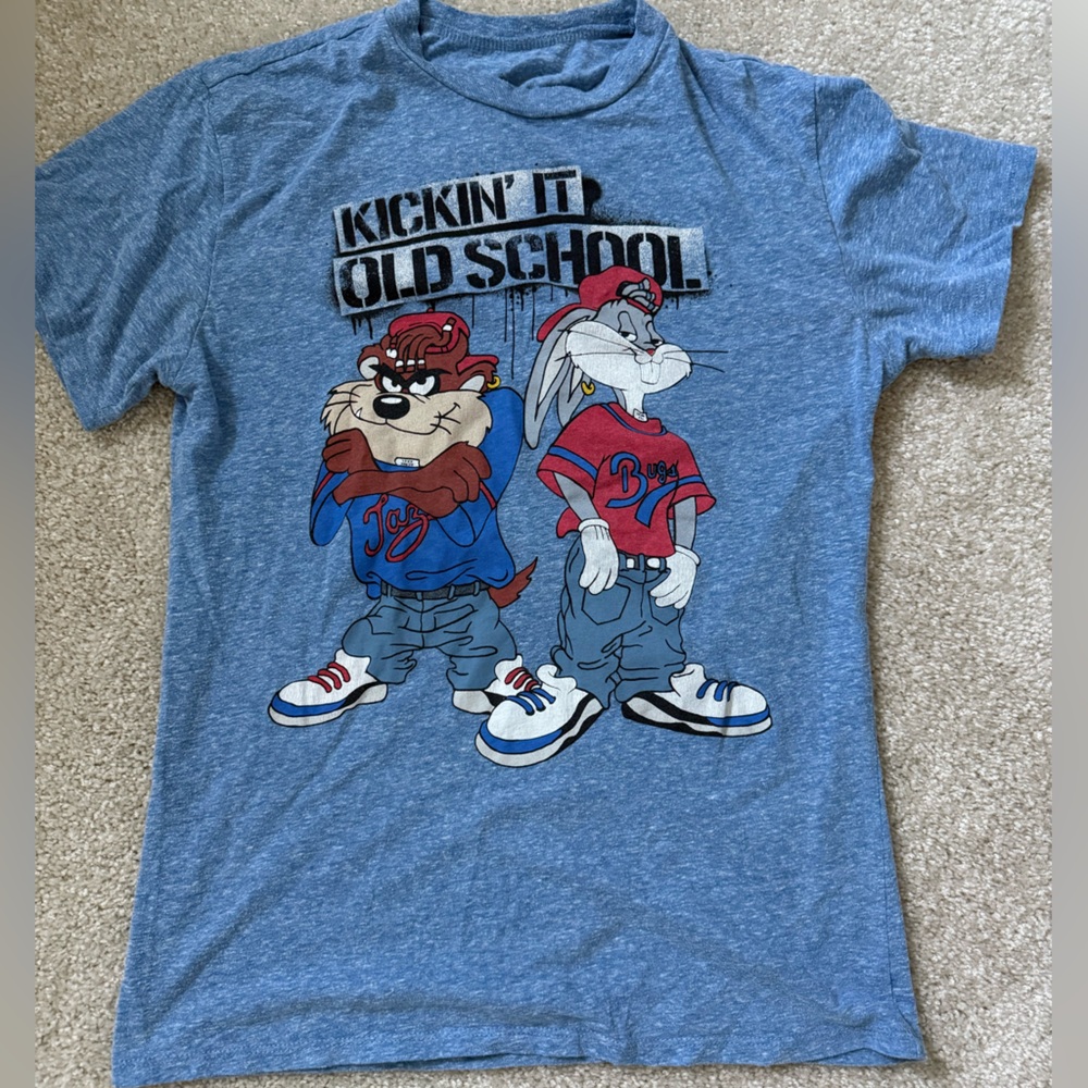 Blue Graphic T-Shirt with Cartoon Characters